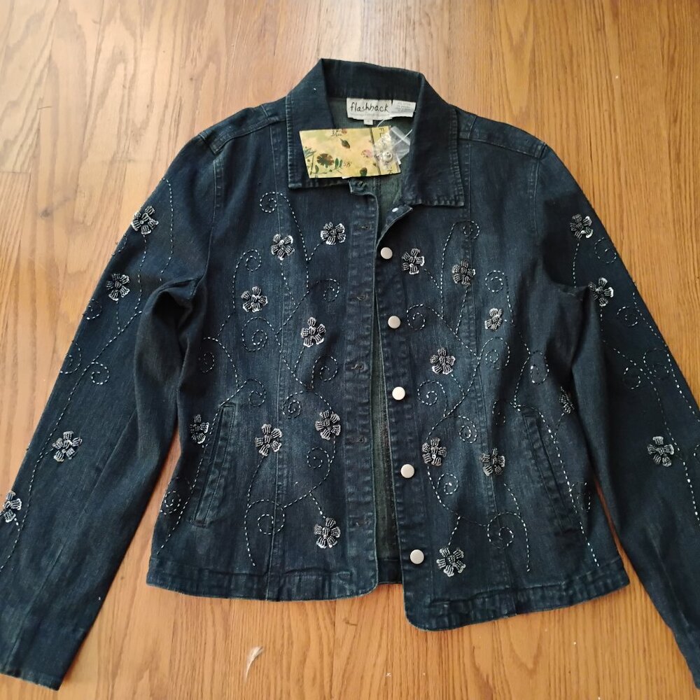 NWT Flashback Denim Sequin Jacket XL